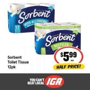 Sorbent Toilet Tissue - 12 Pack