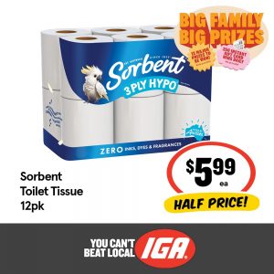 Sorbent Toilet Tissue - 12 Pack